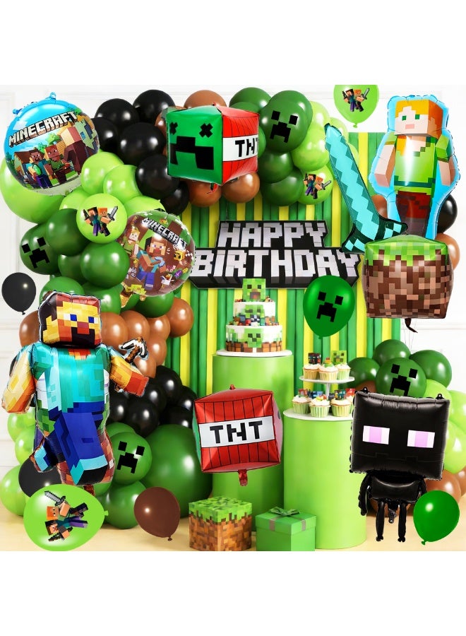 81pcs Minecraft Birthday Balloon Arch Kit, Minecraft Balloon Decoration Set with Creeper Foil Balloons, Block Balloons & Balloon Arch Accessories for Kids Minecraft Theme Birthday Party Supplies